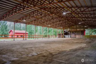 Arena has 60x28 and 12x36 and 12x12 and 12x36 for an additional 2688sf of covered area to add stalls or amenities !