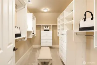 Primary custom closet system w/cedar lined drawers