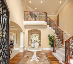 Wrought iron, Brazilian hardwoods, and stone mosaic in Reception Hall