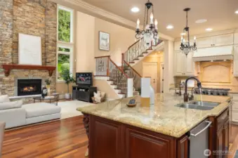 Central Open Concept Kitchen and adjoining Gathering Room