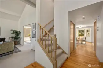Vaulted ceilings upon entry make the space feel bright, airy and open.