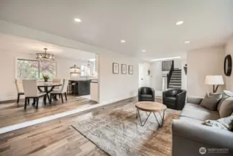 Main floor living room off dining and kitchen area