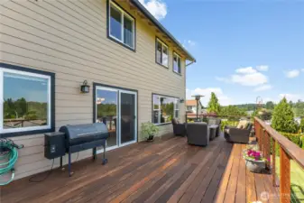 The newly stained deck has built-in low voltage lighting, gas hook-up for fireplace & auto watering for potted plants.