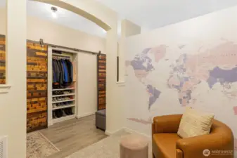 The thoughtfully designed closet offers ample storage for coats, shoes, and more—both practical and stylish.
