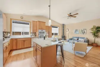 Kitchen with large island.