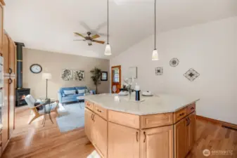 Family room with overhead fan.