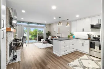 Open kitchen, living eating area