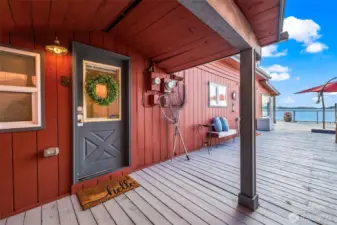 Welcoming entry, set right on the deck above the Sound.