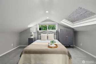 Loft bedroom offers a cozy perch.