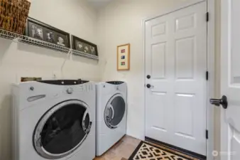 The laundry room is off the kitchen and leads to the garage. Washer and dryer are included with the sale.