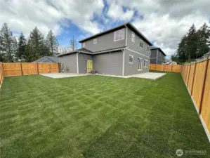 Big backyard with large concrete patio for entertaining