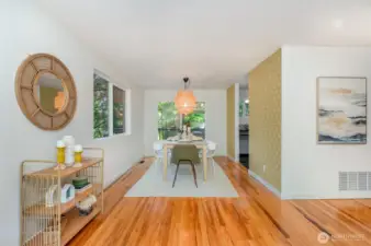 Dining space with sliders to deck