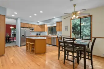 Kitchen with island and casual dining area