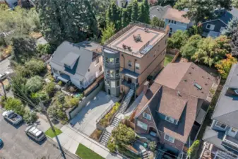 Aerial view of street frontage.