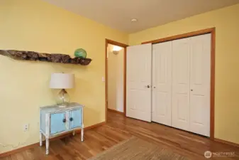 Technically an office or den, the third room has a spacious closet as well.  Seller added the hardwood floors to this room in 2019.