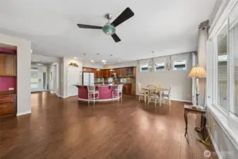 View of great room, dining and kitchen