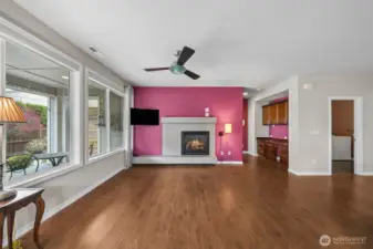 Cozy gas fireplace in great room.