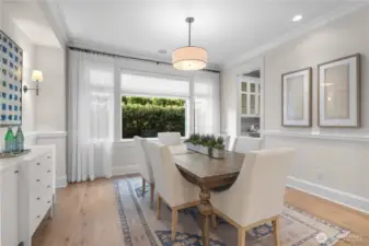 For more formal meals, the expansive dining room provides plenty of space, with room to accommodate large holiday gatherings.