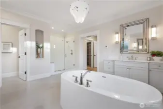 With a large soaking tub and a shower spacious enough for two, you'll have plenty of room to relax and indulge in luxury.