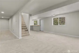 The finished, walkout basement is versatile and spacious.