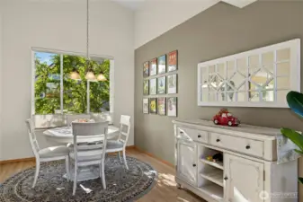 Large dining room with space to expand for large gatherings