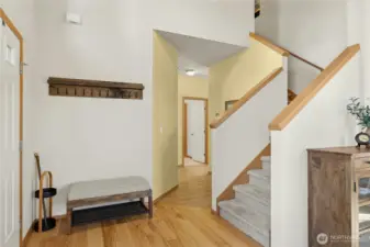 Front door entry with room to welcome guests