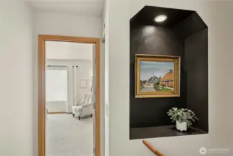 Upstairs hall with lighted art alcove