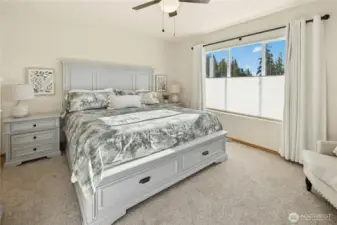 Primary Bedroom with seasonal Olympic Mt views