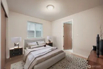 Main floor private bedroom with attached bathroom