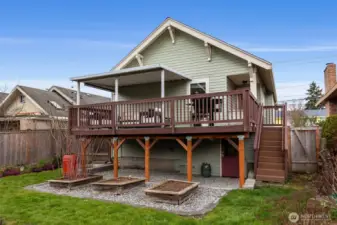 Deck overlooks the garden beds.