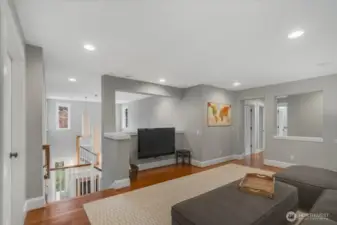 Large Loft/Rec room features hardwood floors.
