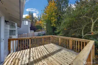 Large back deck with stairs leading to the yard.