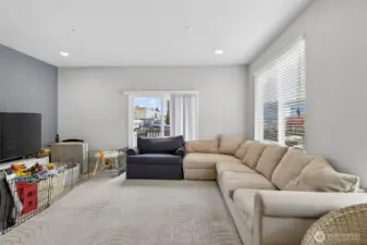 Spacious living room featuring plush seating, plentiful natural light, and cozy ambiance