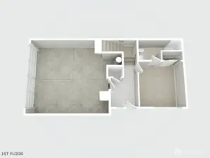 First- level floor plan , showing Garage, entry and the first bedroom
