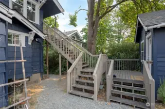 Entrance to Unit 3 on the left and private deck for Unit 4 on the right.