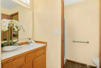 Separate room with shower and toilet off primary bath