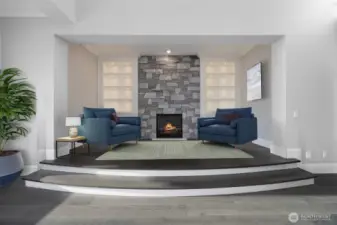 Inglenook w/ custom Limestone fireplace
