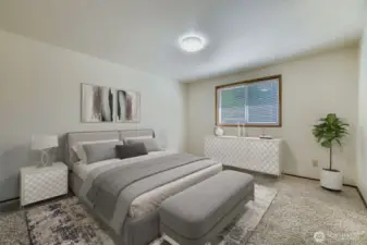 RESTFUL PRIMARY BEDROOM EASILY FITS A KING SIZE BED WITH ROOM FOR FURNITURE & PRIVATE ENSUITE BATHROOM.