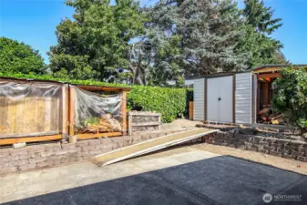 4 covered split wood racks  Storage shed