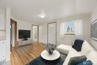 The cottage features cute and bright living space with updated interiors.