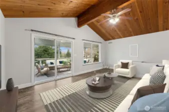 *Virtually staged- Different angle of the living room and covered balcony.