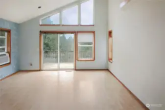 Living room looking out at deck