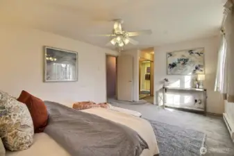 In the primary suite  you'll find 2 closets and a private bathroom.