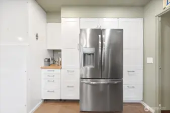 Coffee bar and oversized fridge