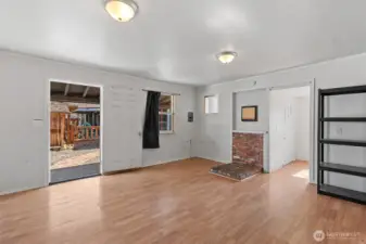 Space for wood stove in the detached outbuilding.