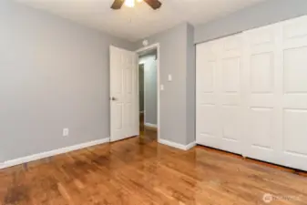 Primary bedroom, ceiling fan for cooling in the summer!