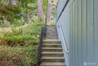 Private exterior entry to the lower patio and MIL suite.
