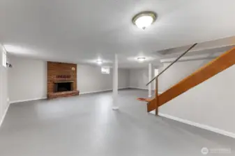 Large Basement Family Room with Fireplace