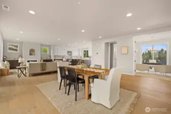 Open-concept main floor living space with gourmet kitchen and separate serving station.