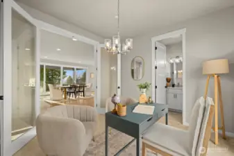 Main level office with deck access.